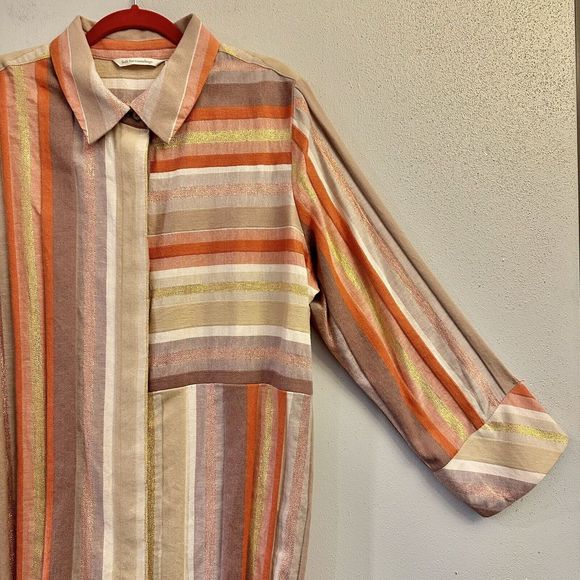 Soft Surroundings Maddalena‎ Metallic Striped Button Down Shirt in Size XL - Picture 2 of 16